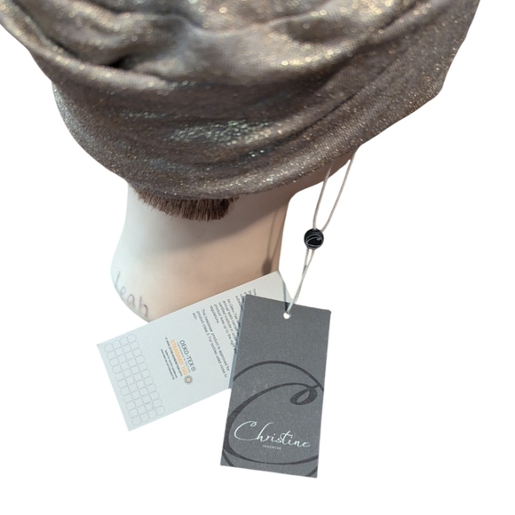 New Turban Christine Headwear Aimee Turban taupe foil Neutral print linen NWT - Picture 4 of 9